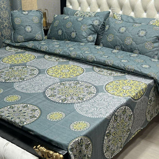 7 Pcs Printed Cotton Mix Double Bed Comforter Set in (Grey)