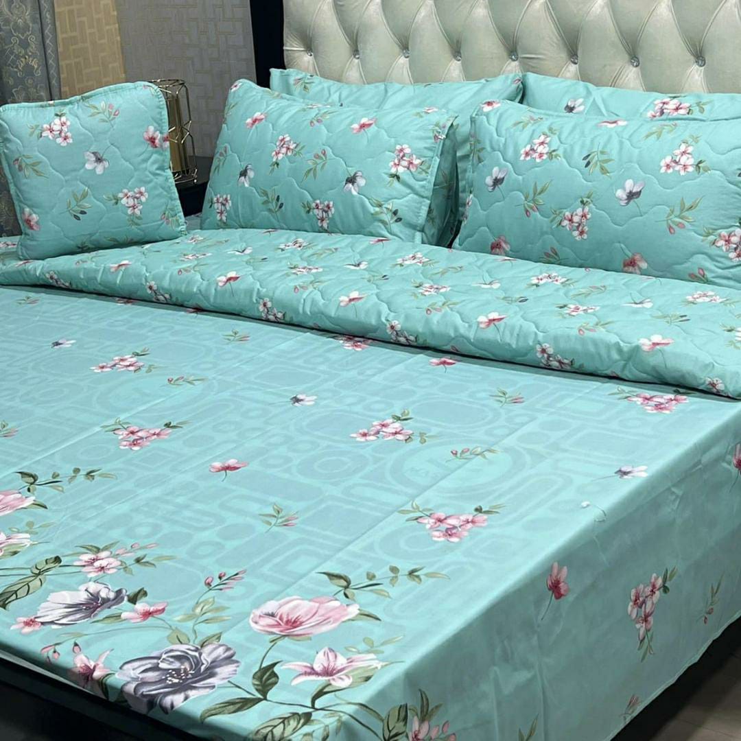 7-Piece Printed Cotton Mix Comforter Set for Double Bed (Sky Blue)