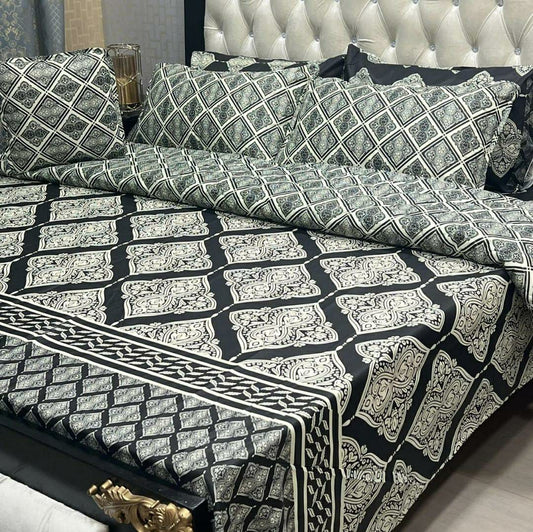 7 Pcs Printed Cotton Mix Comforter Set for Double Bed (Black,White)