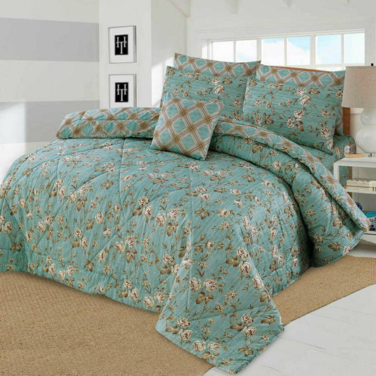7 Cotton Printed Comforter Set (Sky,Blue)