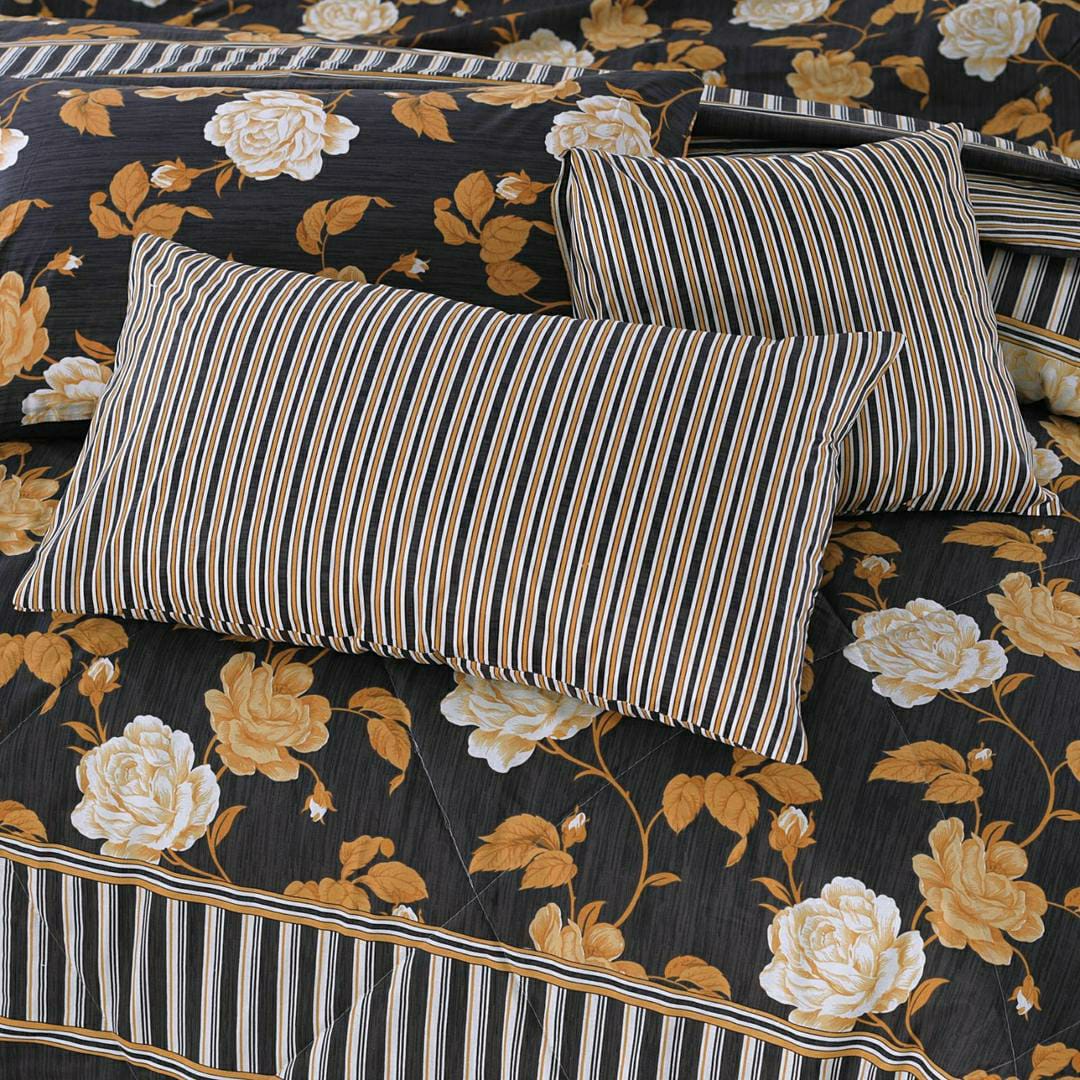 7 Pcs Cotton Printed Comforter Set (Black Design)
