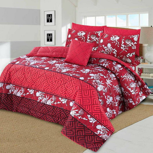 7 Pcs Cotton Printed Comforter Set (Red)