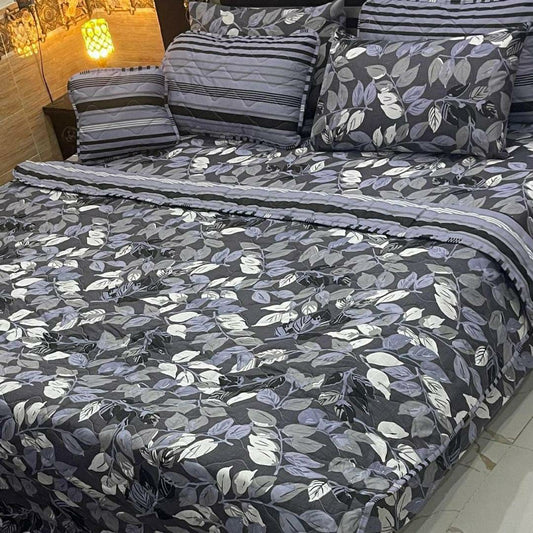 7 Pcs Cotton Salonica Printed Comforter Set (GreyDesign)