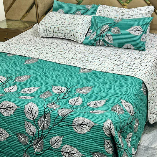 6 Pcs Cotton Printed Comforter Set (White Flowers Design)