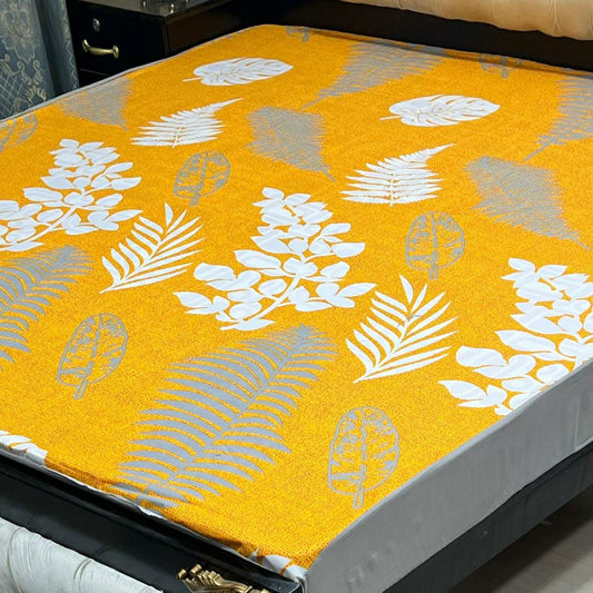 PU Printed Double Bed Mattress Cover (Yellow)