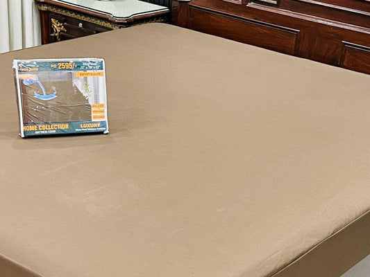Micro Plain Double Bed Mattress Cover (Brown)