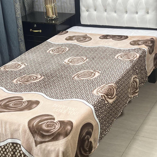 Fleece Printed Single Bed Blanket (Beige)