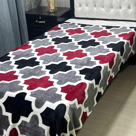 Fleece Printed Single Bed Blanket (Grey,Black)