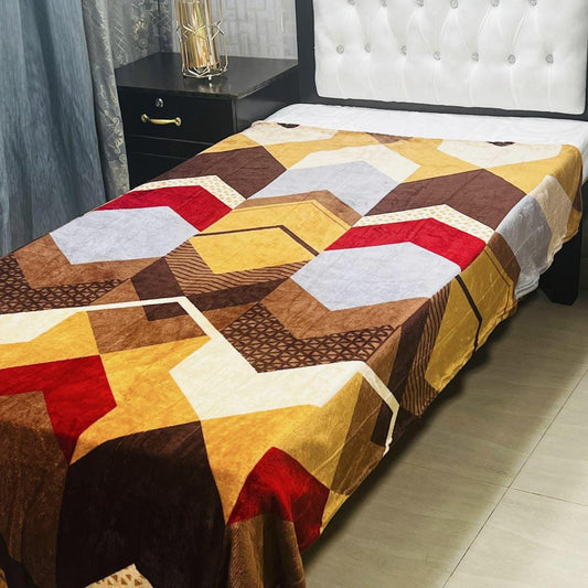 Fleece Printed Single Bed Blanket (Mustard)