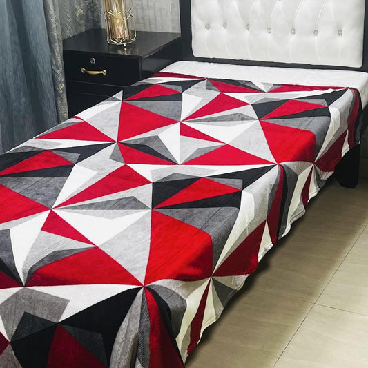 Fleece Printed Single Bed Blanket (Red,Grey Design)