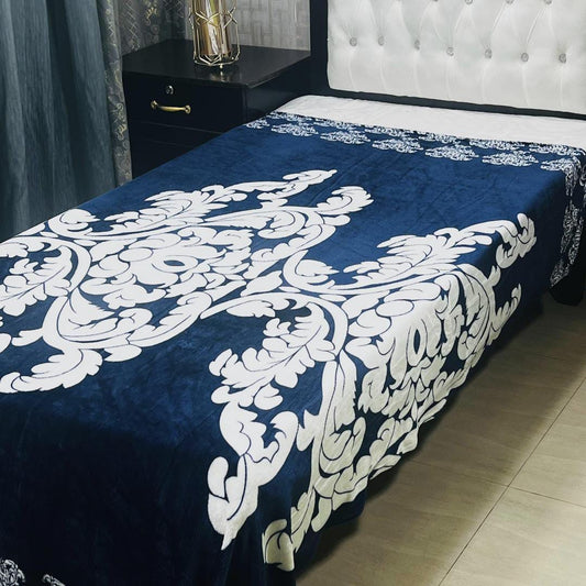 Fleece Printed Single Bed Blanket (Blue,White)