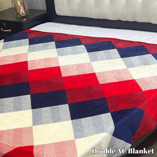 Fleece Printed Double Bed Blanket (Red,Blue)