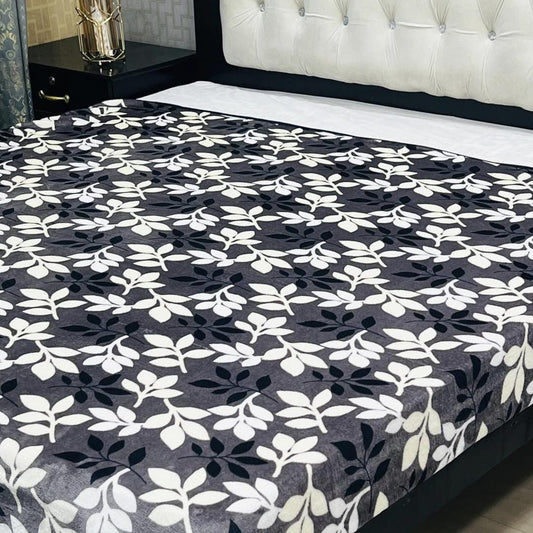 Fleece Printed Double Bed Blanket (Grey Design)