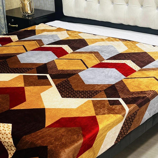 Fleece Printed Double Bed Blanket (Mustard)