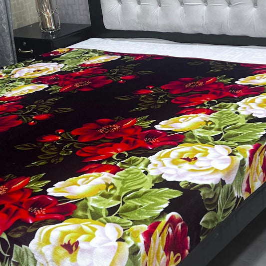 Fleece Printed Double Bed Blanket (Multicolor)