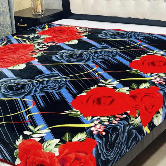 Luxurious Fleece Printed Blanket for Double Bed (Red Flowers)