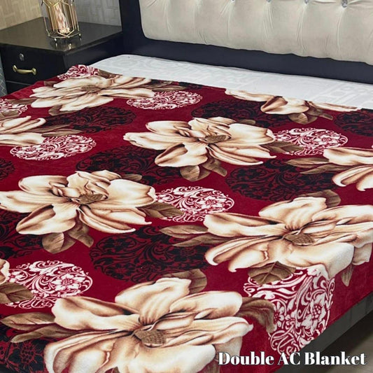 Cozy Red Fleece Printed Blanket Double Bed (Skin Flowers)
