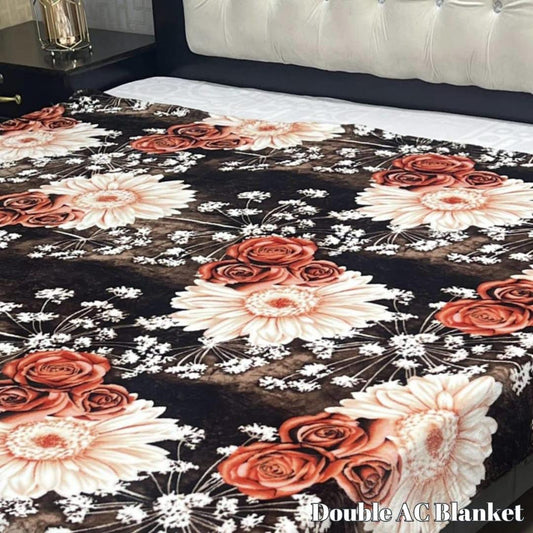 Fleece Printed Double Bed Blanket (Skin,Flowers Design)