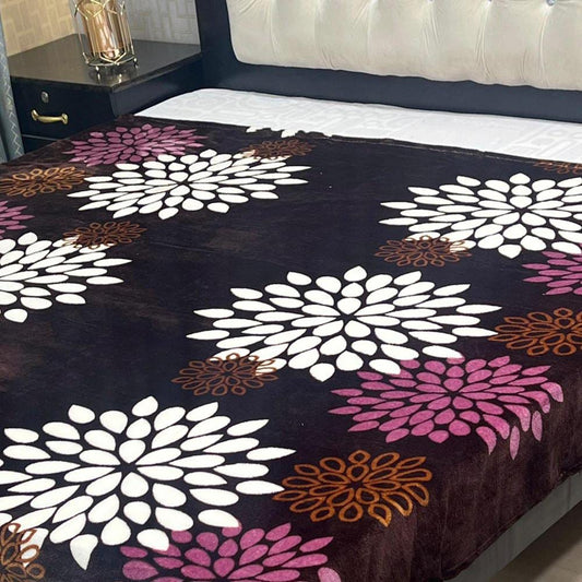 Fleece Printed Double Bed Blanket (White,Purple)