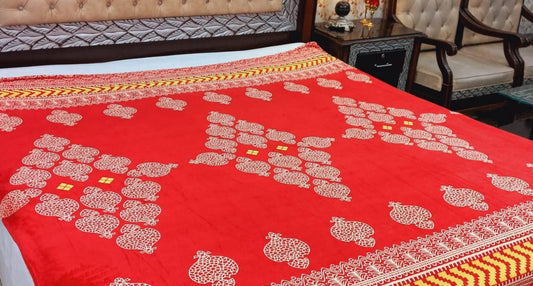 Fleece Printed Double Bed Blanket (Red)