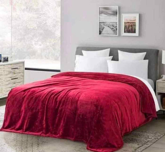 Fleece Printed Double Bed Blanket (Red)
