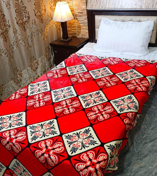 Fleece Printed Single Bed Blankets (Red,White)