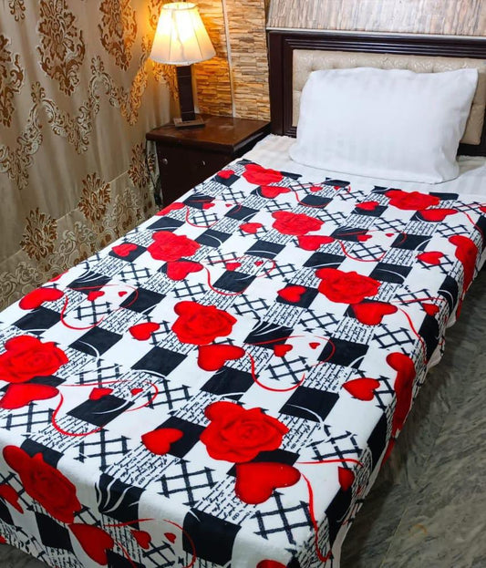 Fleece Printed Single Bed Blankets (Red,Black)