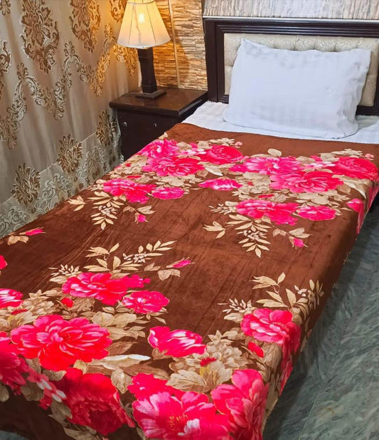 Fleece Printed Single Bed Blankets (Brown,Pink)