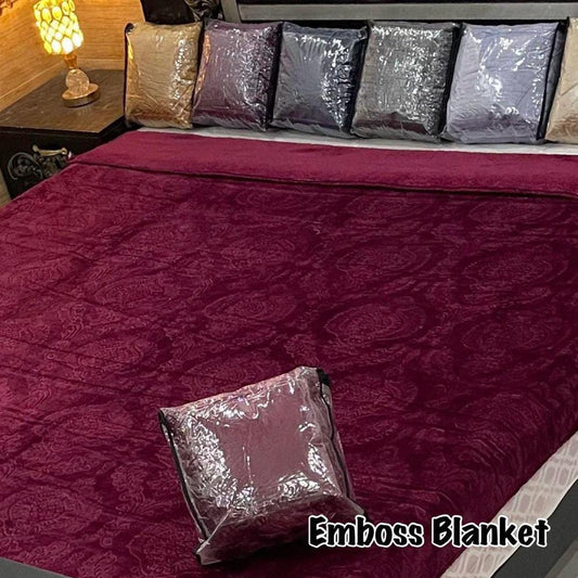 Fleece Embossed Double Bed Blanket (Maroon)