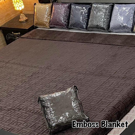 Fleece Embossed Double Bed Blanket (Brown)