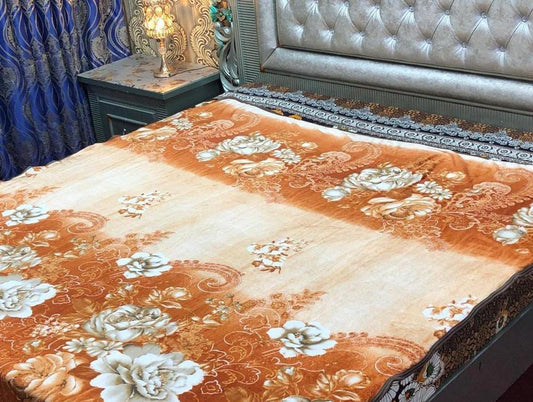 Fleece Printed Double Bed Blanket (Brown,White)