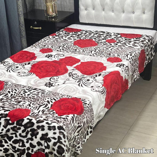 Fleece Printed Single Bed Blanket (Red,White)