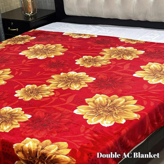 Fleece Printed Double Bed Blanket (Red,Golden)