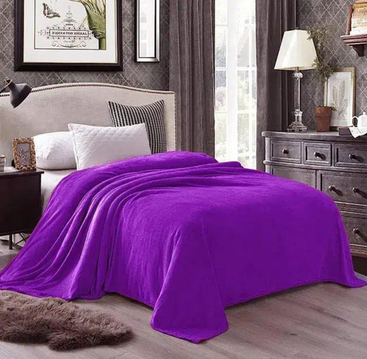 Fleece Plain Double Bed Blanket (Purple)