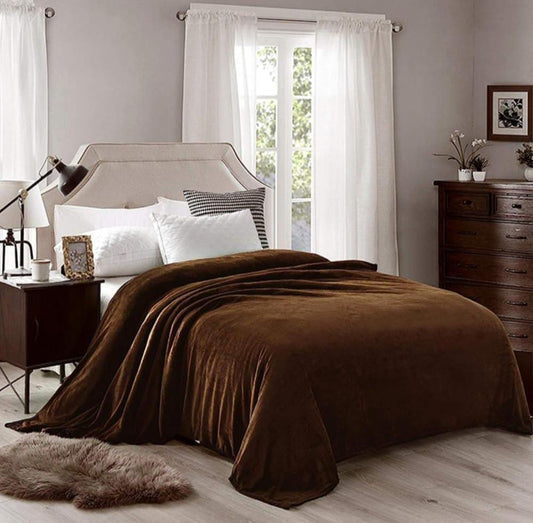Fleece Plain Double Bed Blanket (Brown)