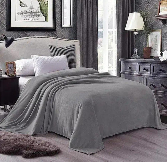 Fleece Plain Double Bed Blanket (Grey)