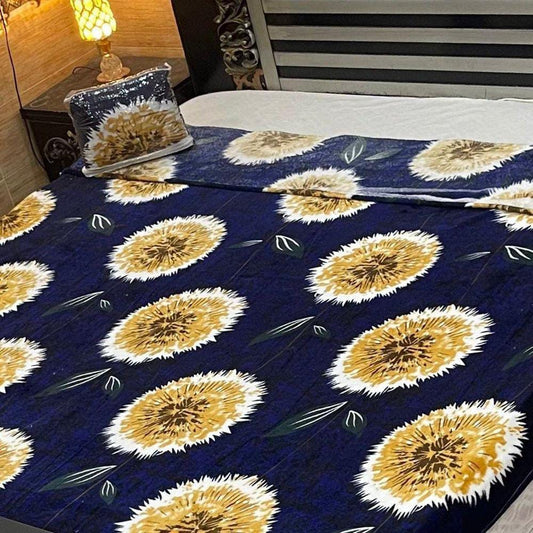 Fleece Printed Double Bed Blanket (Blue)