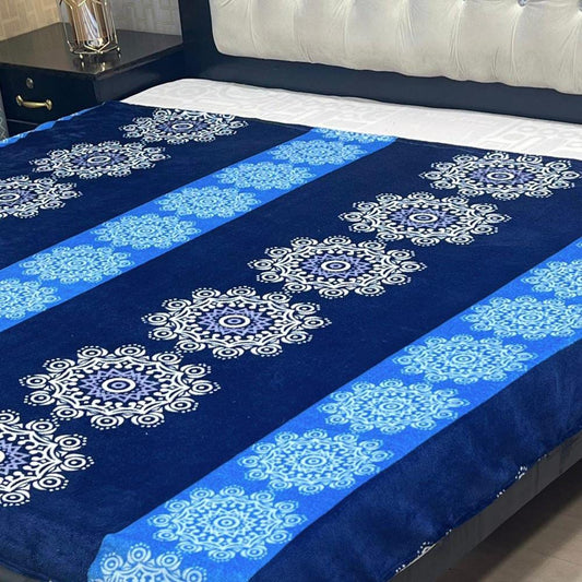 Fleece Printed Single Bed Blanket (Blue & Flowers)
