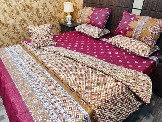 7 Pcs Cotton Salonica Printed Comforter Set (Maroon,Skin Design)
