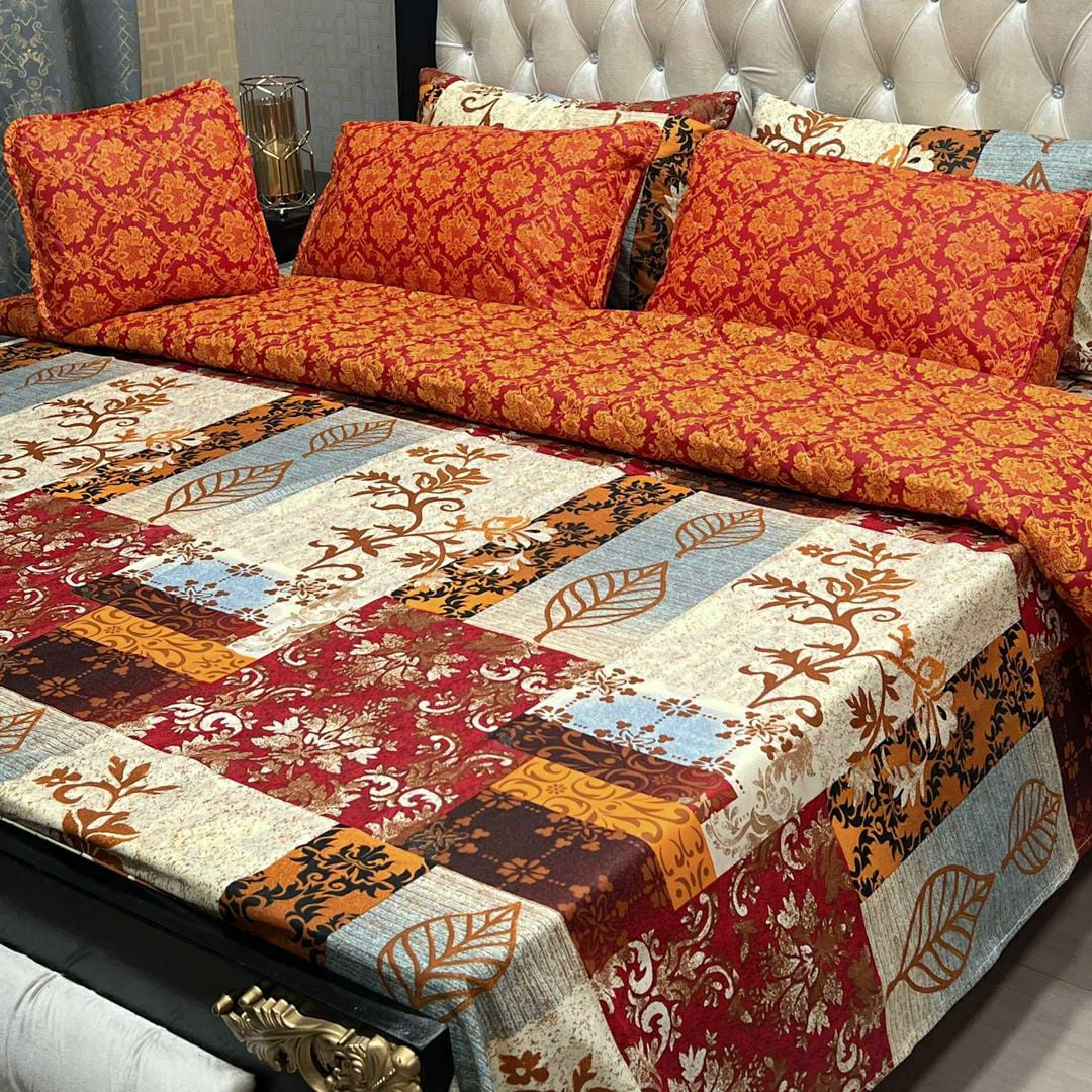 7 Pcs Cotton Salonica Printed Comforter Set (Orange)