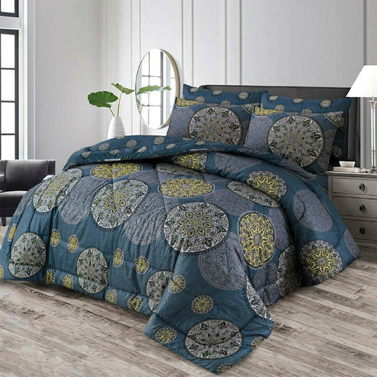 6 Pcs Mix Cotton Printed Razai Set (Blue,Grey)