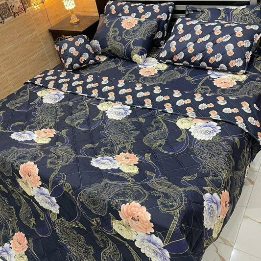 7 Pcs Cotton Salonica Quilted Comforter Set (Blue)