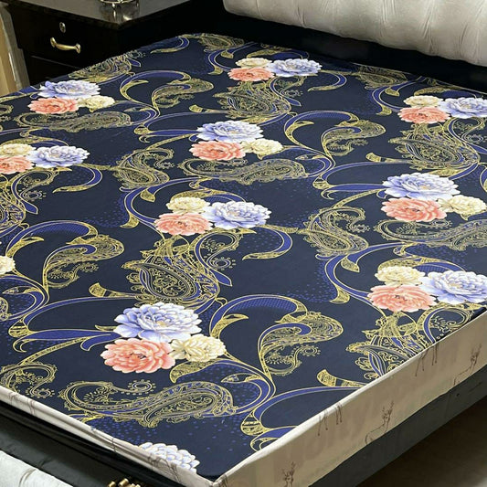 PU Printed Double Bed Mattress Cover (Blue)