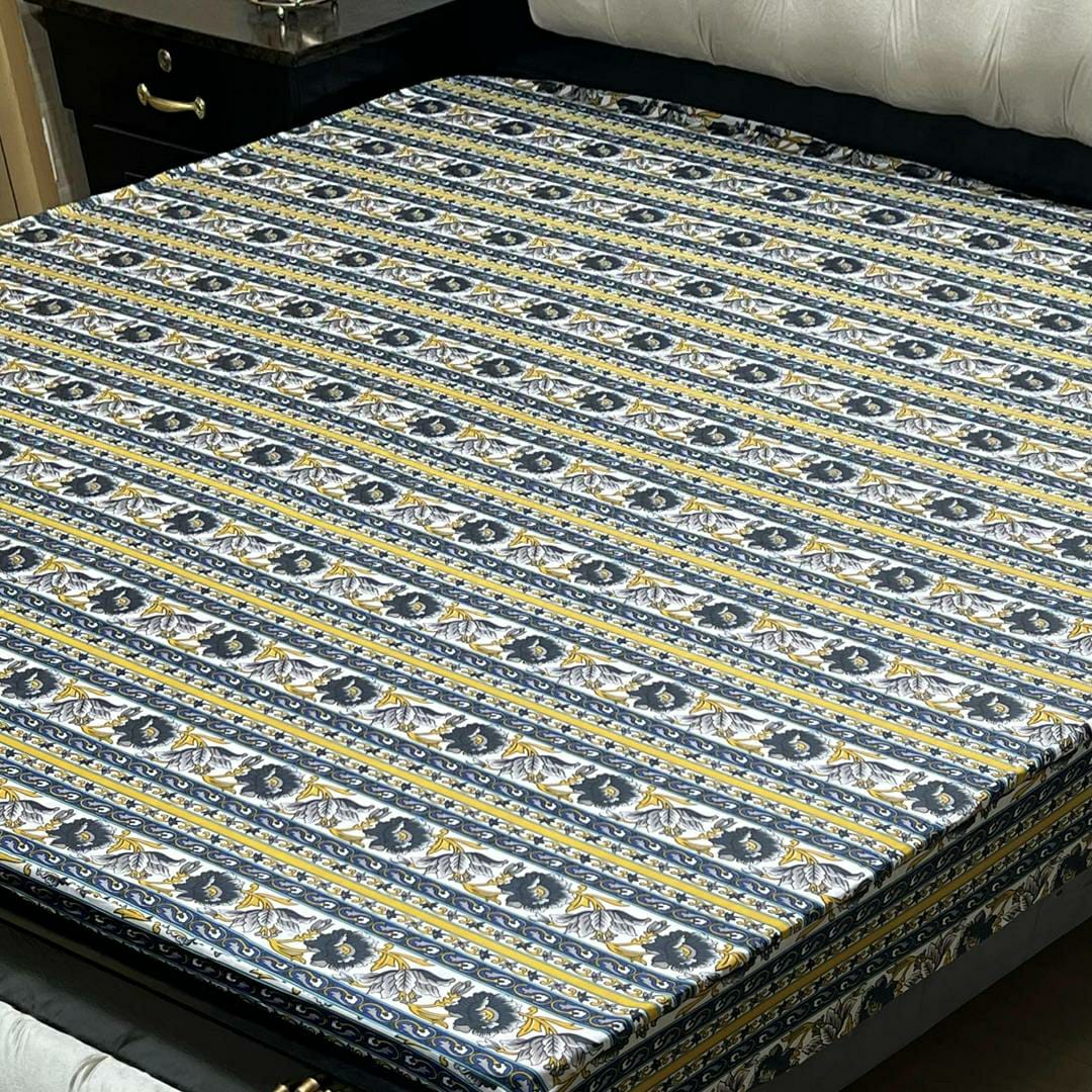 Waterproof PU Printed Mattress Cover for Double Bed (Blue Elegance)
