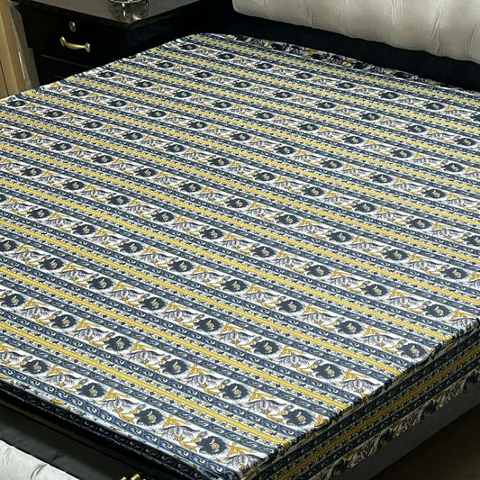 Waterproof PU Printed Mattress Cover for Double Bed (Blue Elegance)
