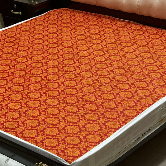 PU Printed Double Bed Mattress Cover (Orange)