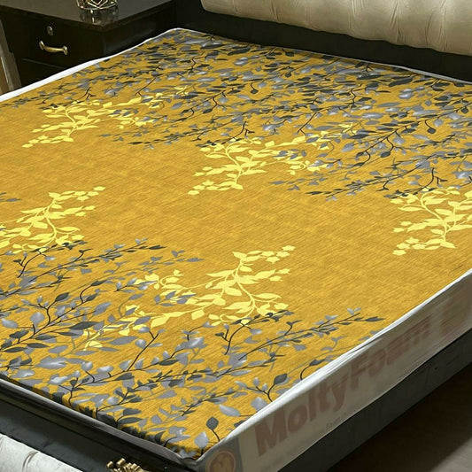 PU Printed Double Bed Mattress Cover (Yellow)