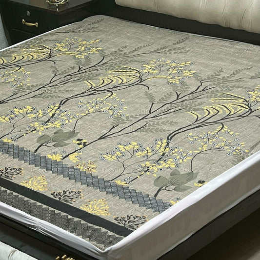 PU Printed Double Bed Mattress Cover (Beige)