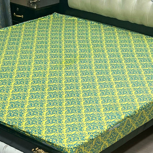 PU Printed Double Bed Mattress Cover (Green)