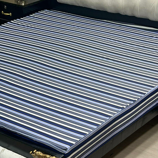PU Printed Double Bed Mattress Cover (Blue,Grey)
